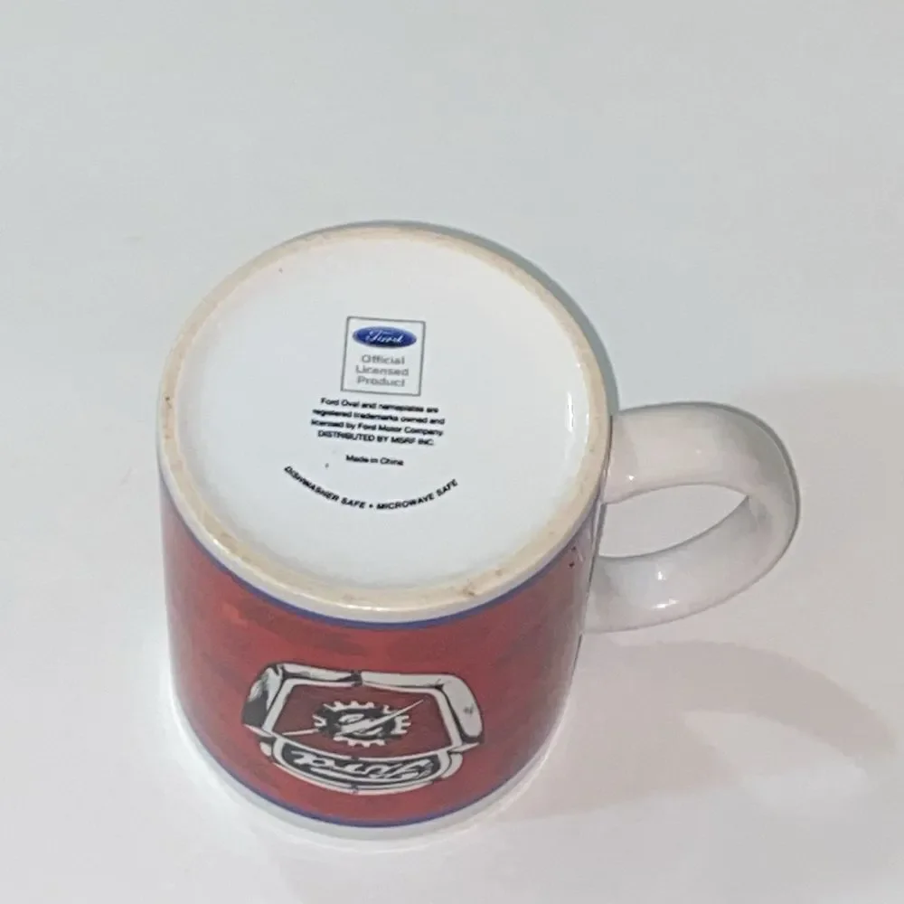 VTG, 60s 70s Ford Motor Company Coffee Mug Lightning Bolt Crest Red